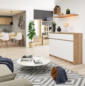 Fabryka Mebli Akord KOMODA K 140 cm 3 DRZWI 3 SZUFLADY SONOMA / BIAŁE 5