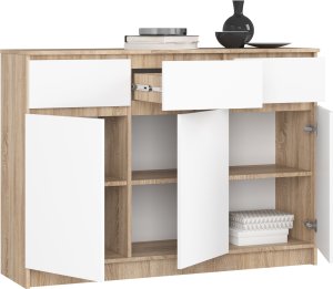 Fabryka Mebli Akord KOMODA K 140 cm 3 DRZWI 3 SZUFLADY SONOMA / BIAŁE 2