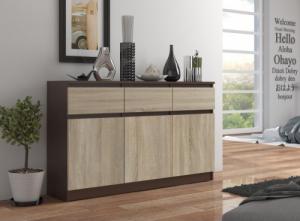 Fabryka Mebli Akord KOMODA K 140 cm 3 DRZWI 3 SZUFLADY WENGE / SONOMA 3