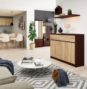 Fabryka Mebli Akord KOMODA K 140 cm 3 DRZWI 3 SZUFLADY WENGE / SONOMA 6