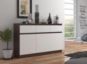 Fabryka Mebli Akord KOMODA K 140 cm 3 DRZWI 3 SZUFLADY WENGE / BIAŁE 3