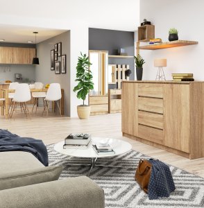 Fabryka Mebli Akord KOMODA K 160 cm 2 DRZWI 4 SZUFLADY SONOMA 5