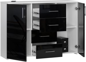 Fabryka Mebli Akord KOMODA K 45 110 cm BIAŁA / CZARNY POŁYSK 2