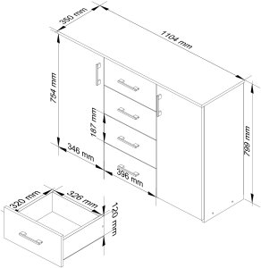 Fabryka Mebli Akord KOMODA K 45 110 cm BIAŁA / CZARNY POŁYSK 3