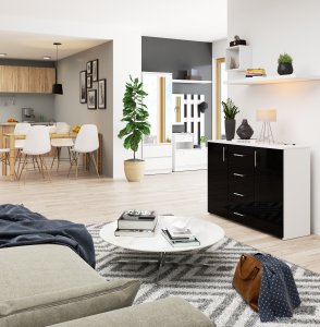 Fabryka Mebli Akord KOMODA K 45 110 cm BIAŁA / CZARNY POŁYSK 6