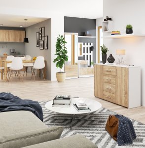 Fabryka Mebli Akord KOMODA K 45 110 cm BIAŁA / SONOMA 5