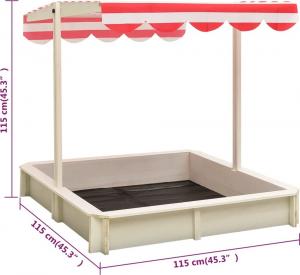 vidaXL Piaskownica z regulowanym daszkiem, jodła, biało-czerwona, UV50 7