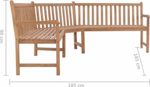vidaXL Ogrodowa ławka narożna, 185x185x90 cm, lite drewno tekowe 7