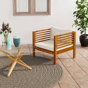 vidaXL Krzesło ogrodowe z kremowymi poduszkami, lite drewno akacjowe 1
