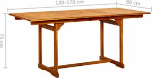 vidaXL Ogrodowy stół jadalniany, (120-170)x80x75 cm, drewno akacjowe 8