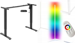 Mozos Mozos Stelaż do biurka czarny z elektryczną regulacją wysokości EDF-PRO-BK + Lampa podłogowa narożna LC-RGB LED biała 25