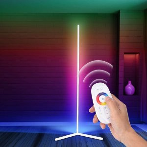 Mozos Mozos Stelaż do biurka biały z elektryczną regulacją wysokości BIAŁY + Lampa podłogowa narożna LC-RGB LED biała 16