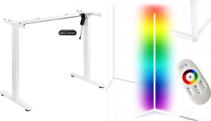 Mozos Mozos Stelaż do biurka biały z elektryczną regulacją wysokości BIAŁY + Lampa podłogowa narożna LC-RGB LED biała 25