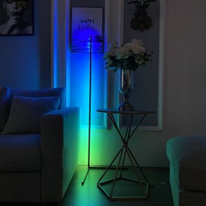 Mozos Mozos Stelaż do biurka biały z elektryczną regulacją wysokości BIAŁY + Lampa podłogowa narożna LC-RGB LED biała 37