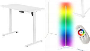 Biurko Mozos Biurko Mozos ED PRO WH Białe 120 cmx60 cm + Lampa podłogowa narożna LC-RGB LED biała 1