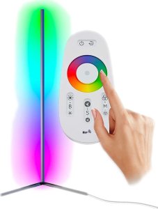 Mozos Mozos Stelaż do biurka biały z elektryczną regulacją wysokości BIAŁY + Lampa podłogowa narożna LC-RGB LED czarna 12