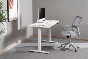 Mozos Mozos Stelaż do biurka biały z elektryczną regulacją wysokości BIAŁY + Lampa podłogowa narożna LC-RGB LED czarna 24