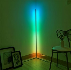 Mozos Mozos Stelaż do biurka biały z elektryczną regulacją wysokości BIAŁY + Lampa podłogowa narożna LC-RGB LED czarna 29