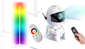 Mozos Mozos Lampa podłogowa narożna LC-RGB LED biała + Laserowy projektor gwieździstego nieba HR-F2 1