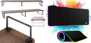 Mozos Mozos DUAL RISER P podstawka półka pod dwa monitory + PODŚWIETLANA PODKŁADKA 80x30CM 1