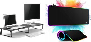 Mozos Mozos DUAL RISER S podstawka półka pod dwa monitory + PODŚWIETLANA PODKŁADKA 80x30CM 17
