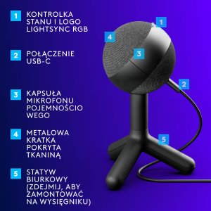 Mikrofon Logitech G Yeti Orb czarny (988-000551) + Lampa Litra Glow 6