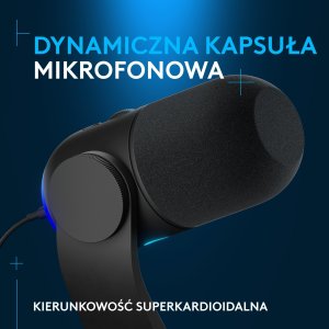 Mikrofon Logitech G Yeti GX czarny (988-000569) + Lampa Litra Glow 3