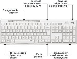 Klawiatura + mysz Logitech MK295 Silent Wireless Combo (920-009824) + Brio 100 (960-001585) 6