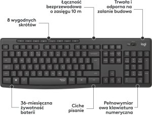 Klawiatura + mysz Logitech MK295 Silent Wireless Combo (920-009800) + Brio 100 (960-001585) 6