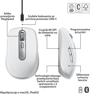 Mysz Logitech Anywhere 3S For Mac Pale Gray (910-006946) + MX Keys S Bezprzewodowa Graphite US (920-011587) 26