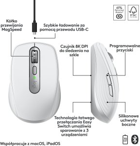 Mysz Logitech Anywhere 3S For Mac Pale Gray (910-006946) + MX Keys S Bezprzewodowa Graphite US (920-011587) 78
