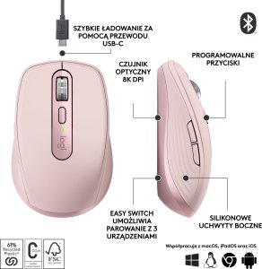 Mysz Logitech MX Anywhere 3S Rose (910-006931) + MX Keys S Bezprzewodowa Graphite US (920-011587) 8
