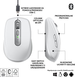 Mysz Logitech MX Anywhere 3S Pale Grey (910-006930) + MX Keys S Bezprzewodowa Graphite US (920-011587) 53