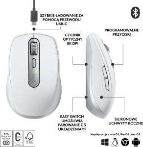 Mysz Logitech MX Anywhere 3S Pale Grey (910-006930) + MX Keys S Bezprzewodowa Graphite US (920-011587) 9