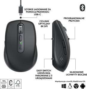 Mysz Logitech MX Anywhere 3S Graphite (910-006929) + MX Keys S Bezprzewodowa Graphite US (920-011587) 9