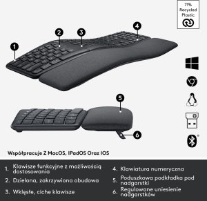Mysz Logitech Lift Off-White (910-006475) + Ergo K860 (920-010108) 43
