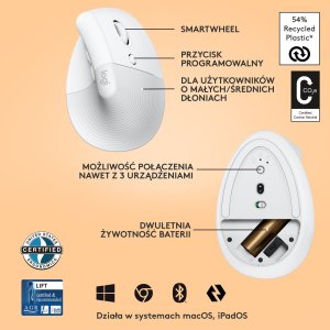Mysz Logitech Lift Off-White (910-006475) + Ergo K860 (920-010108) 7
