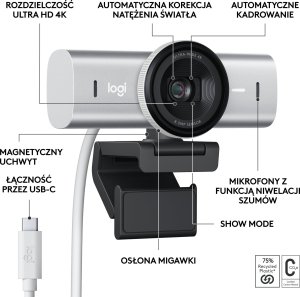 Kamera internetowa Logitech MX Brio 4K Ultra HD (960-001554) + H390 (981-000406) 7