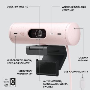 Kamera internetowa Logitech Brio 500 Rose (960-001421) + H390 (981-000406) 7