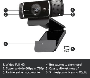 Kamera internetowa Logitech C922 Pro (960-001088) + H390 (981-000406) 7