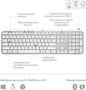 Klawiatura Logitech MX Keys S Grey US (920-011588) + Brio 100 (960-001585) 7