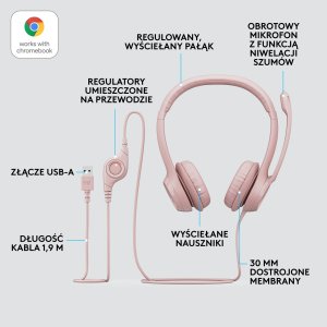 Słuchawki Logitech H390 Rose (981-001281) + C270 (960-001063) 6