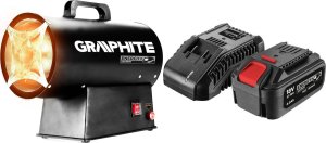 Graphite Nagrzewnica gazowa 30kW, wersja na akumulator 18V, 58GE101 + akumulator 4 Ah z ładowarką 58GE132 1