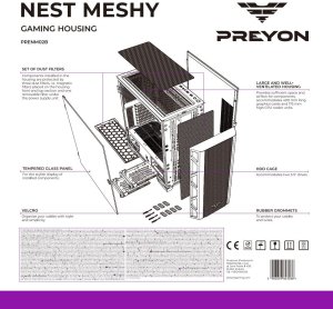 Obudowa PREYON Obudowa PREYON Nest Meshy (PRENM02B) + Zasilacz PREYON EAGLE POWER GOLD 850W 6