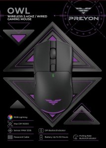 Klawiatura PREYON Klawiatura PREYON SILENT CLAW TKL Red + Mysz PREYON Owl Wireless + Podkładka PREYON Falcon Speed XL 24