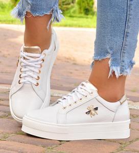Pantofelek24 Skórzane damskie trampki creepersy na platformie /F4-3 9748 S160/ 39 1