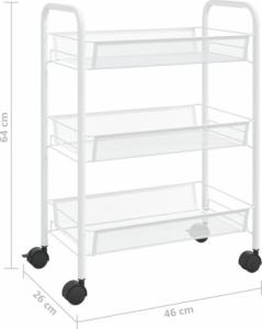 vidaXL 3-piętrowy wózek kuchenny, biały, 46x26x64 cm, żelazo 6