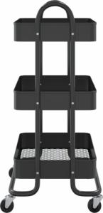 vidaXL 3-poziomowy wózek pomocniczy, czarny, 43x34x79 cm, stalowy 4