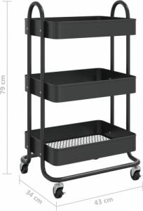 vidaXL 3-poziomowy wózek pomocniczy, czarny, 43x34x79 cm, stalowy 7