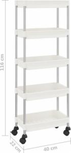 vidaXL 5-poziomowy wózek kuchenny, biały, 40x22x116 cm, żelazo i ABS 7